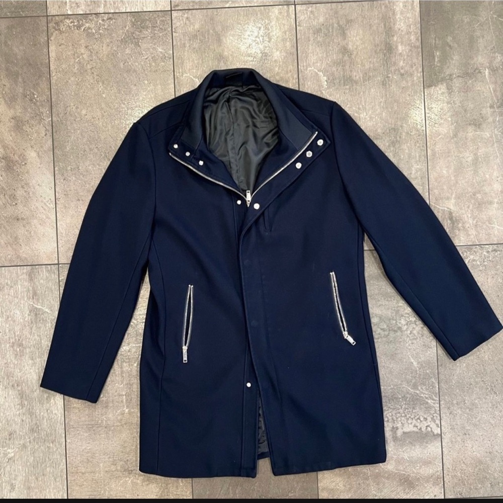 Zara Men's Navy Blue Coat size (xl) euro 44, like new - Picture 3 of 10